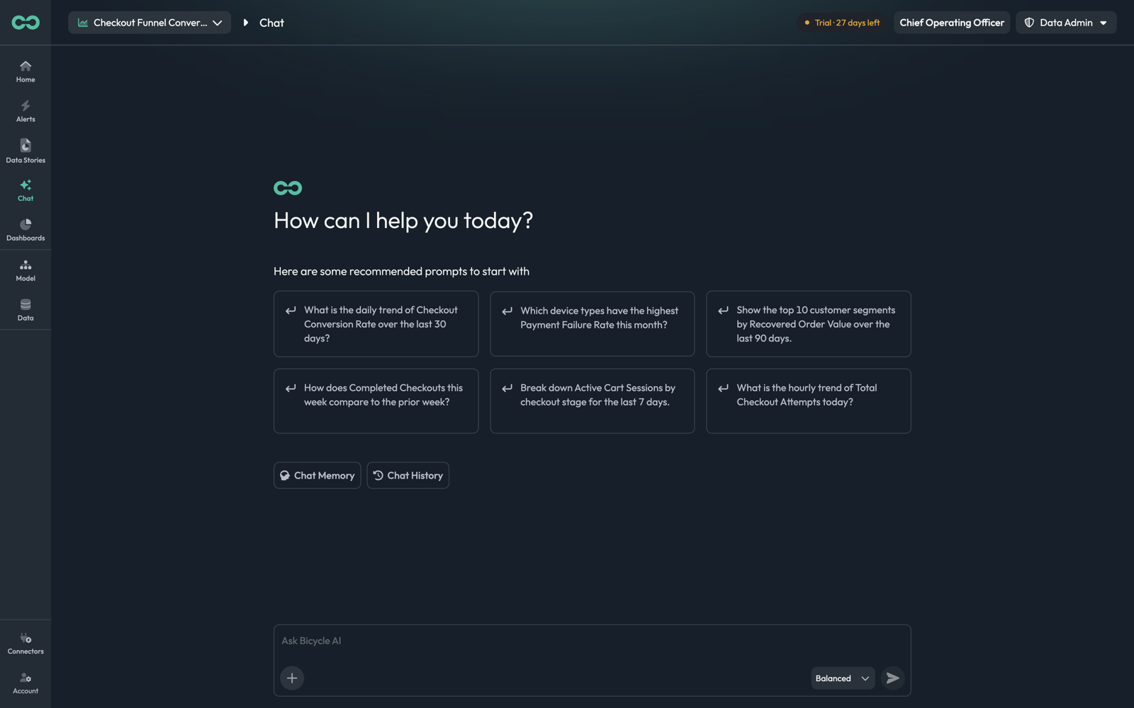 The Chat landing page with recommended prompts