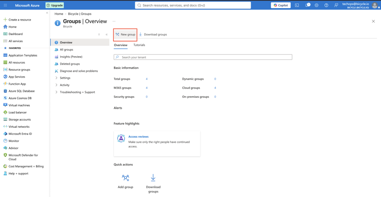 New group button in Microsoft Entra Groups