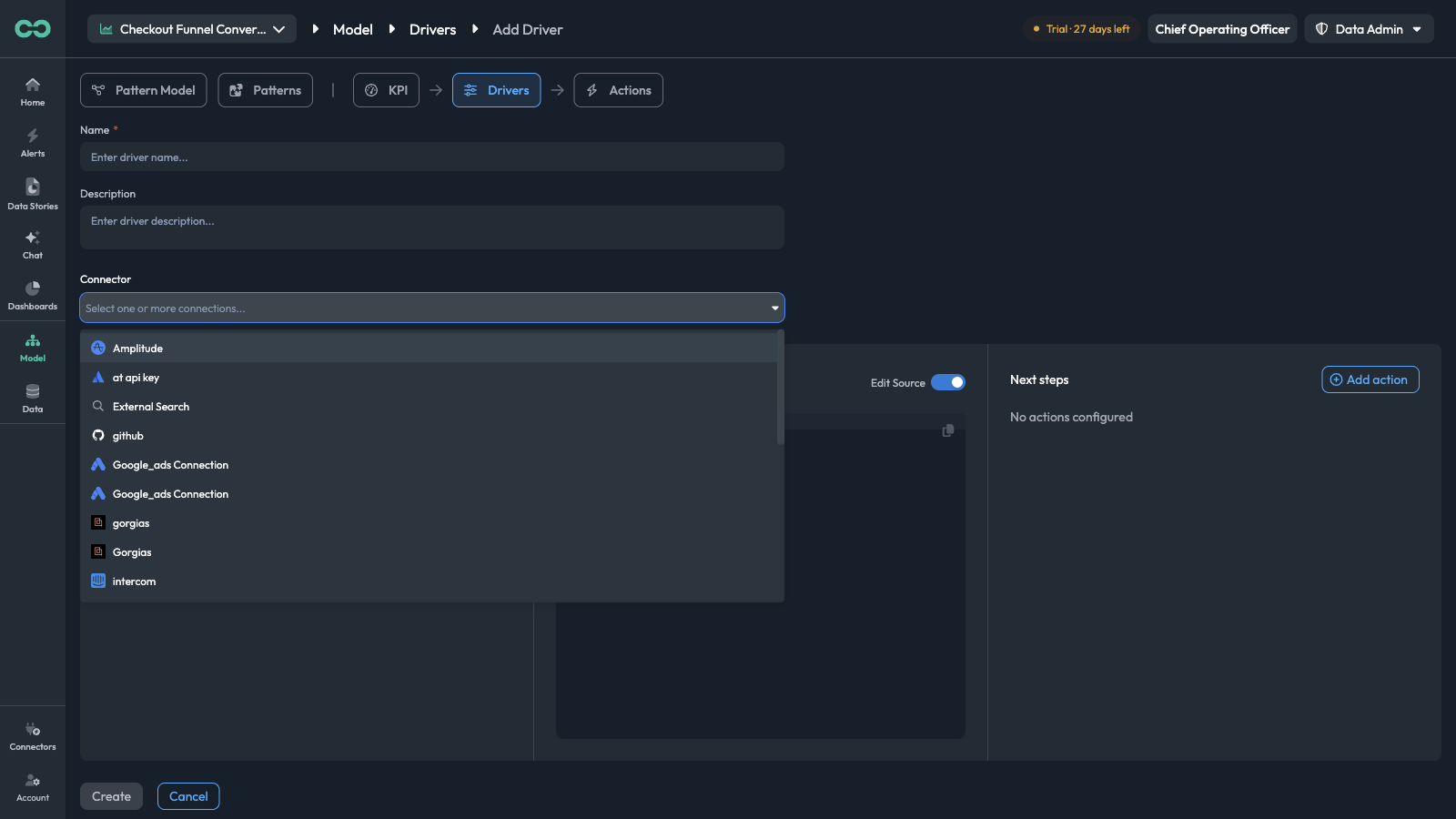 The connector multi-select listing available connections