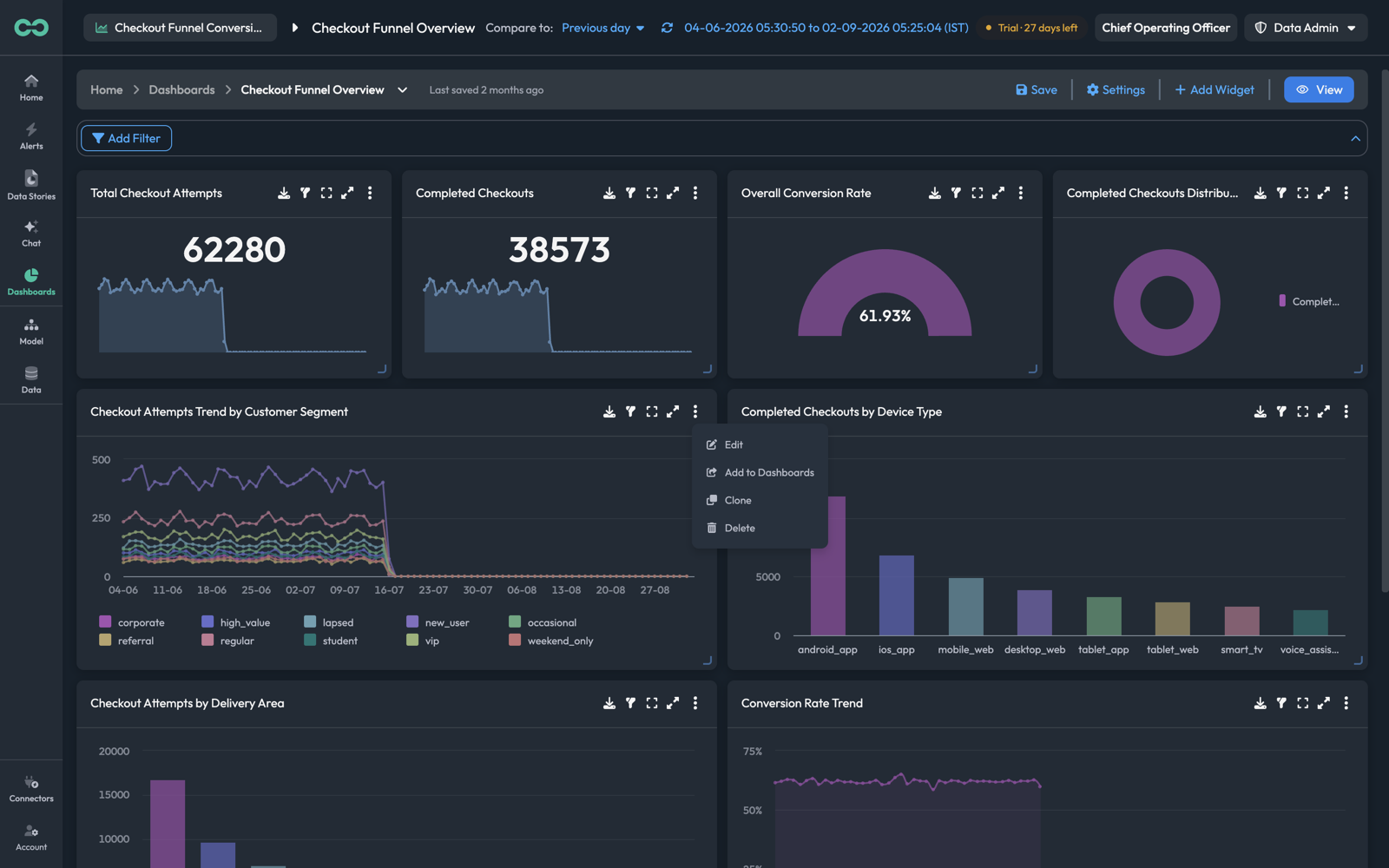 A widget's kebab menu in edit mode