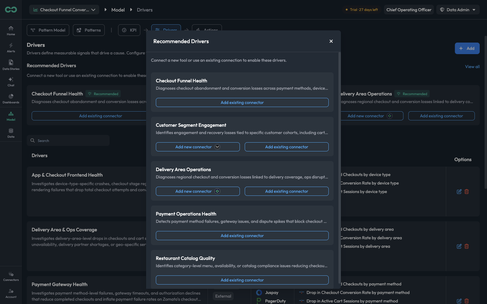 The Recommended Drivers modal with the full list of suggestions