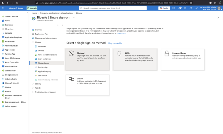Select SAML as the single sign-on method