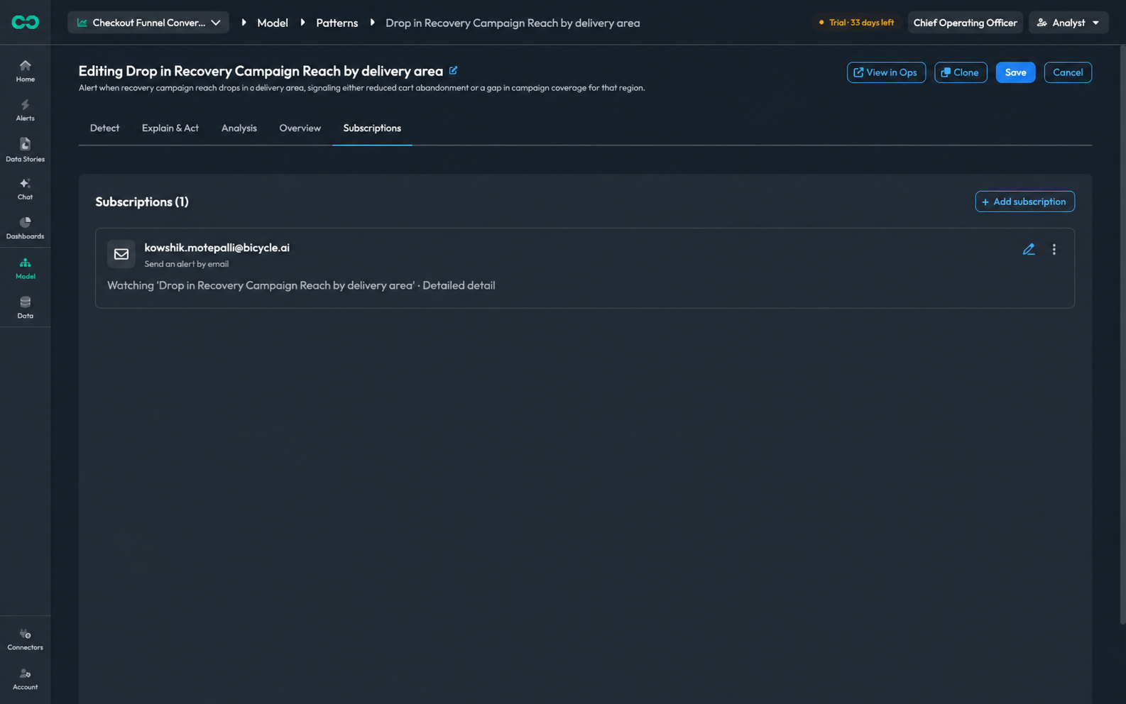 The Subscriptions tab with no subscriptions yet