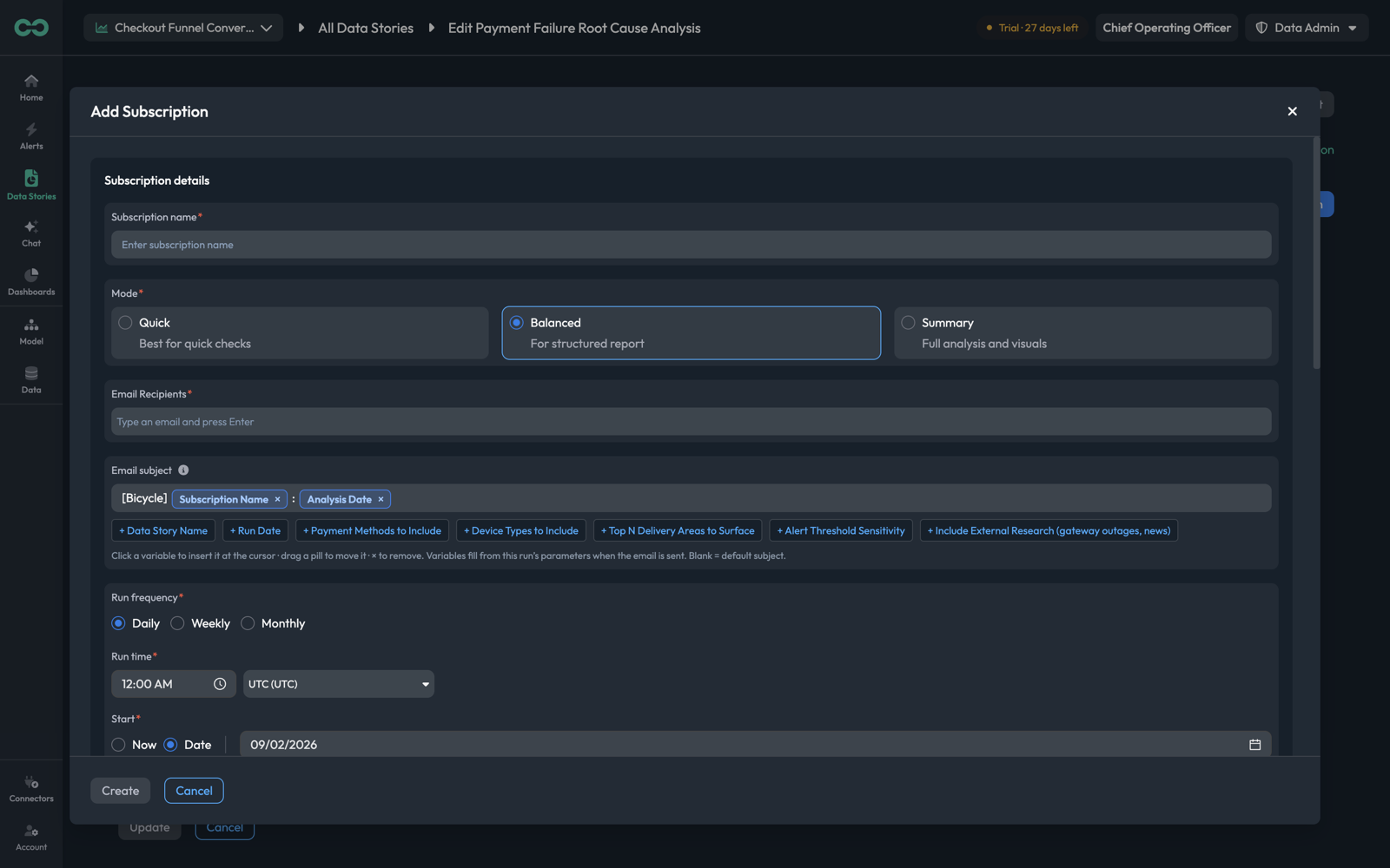 The Add Subscription dialog