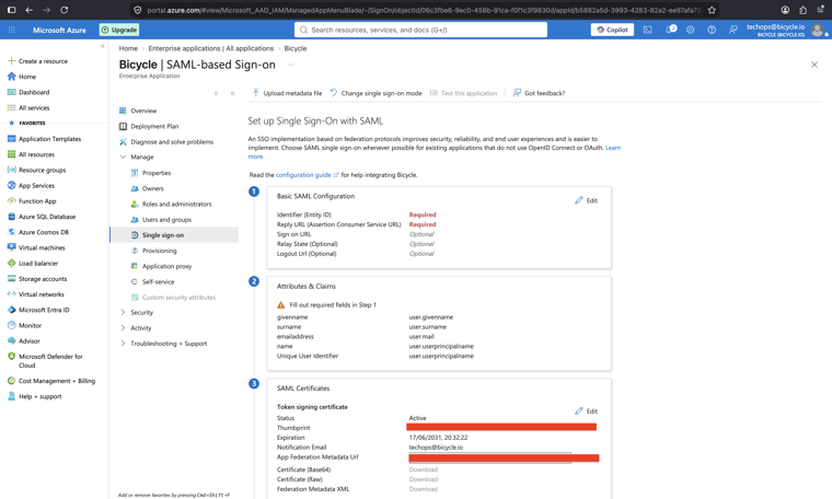 Basic SAML Configuration for Bicycle
