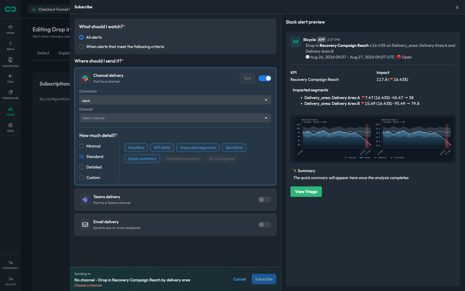 The Subscribe composer with a live Slack preview