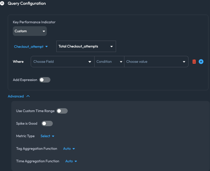 The Advanced section of the KPI editor