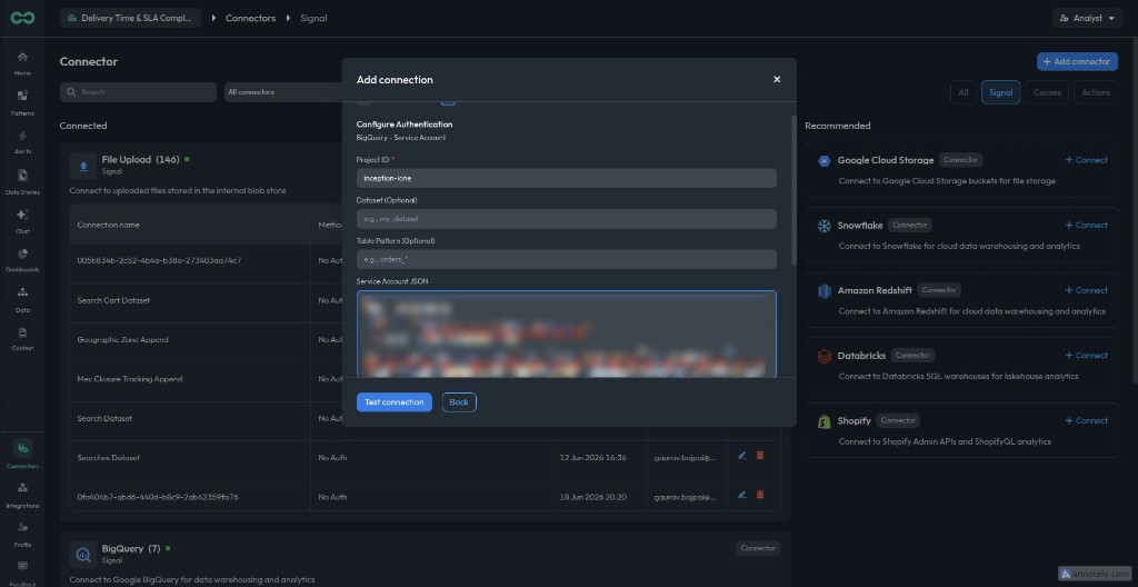 Filled BigQuery connection form