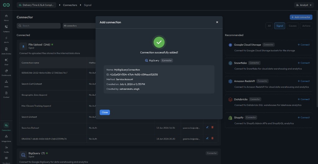 BigQuery connection successfully added