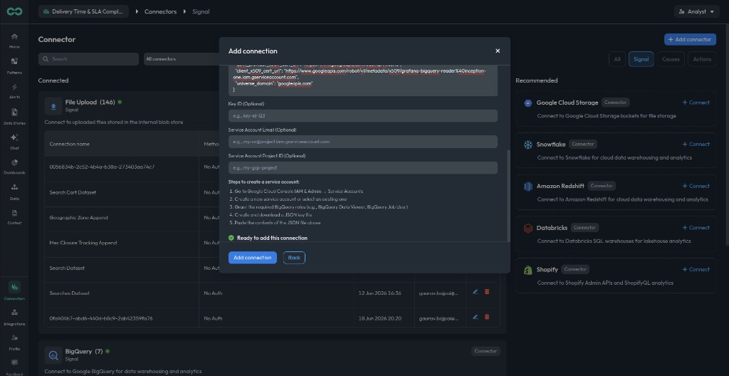 BigQuery connection test succeeded