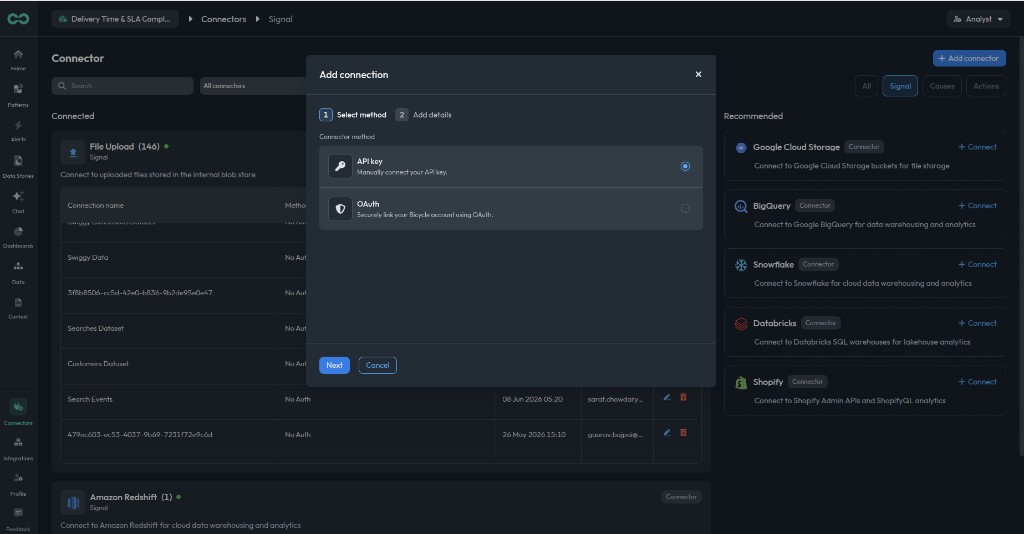 Select API key as the connector method
