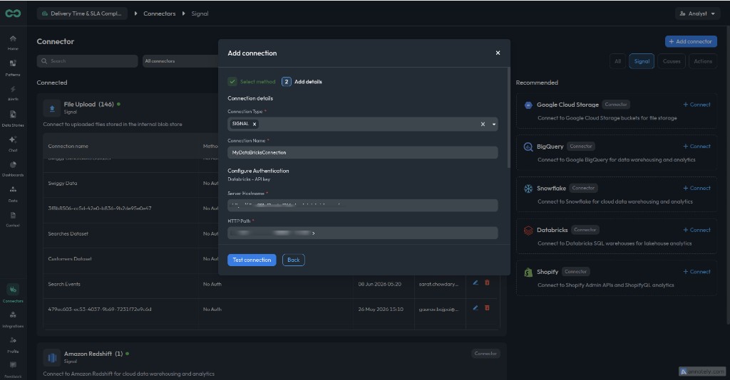 Databricks connection details form