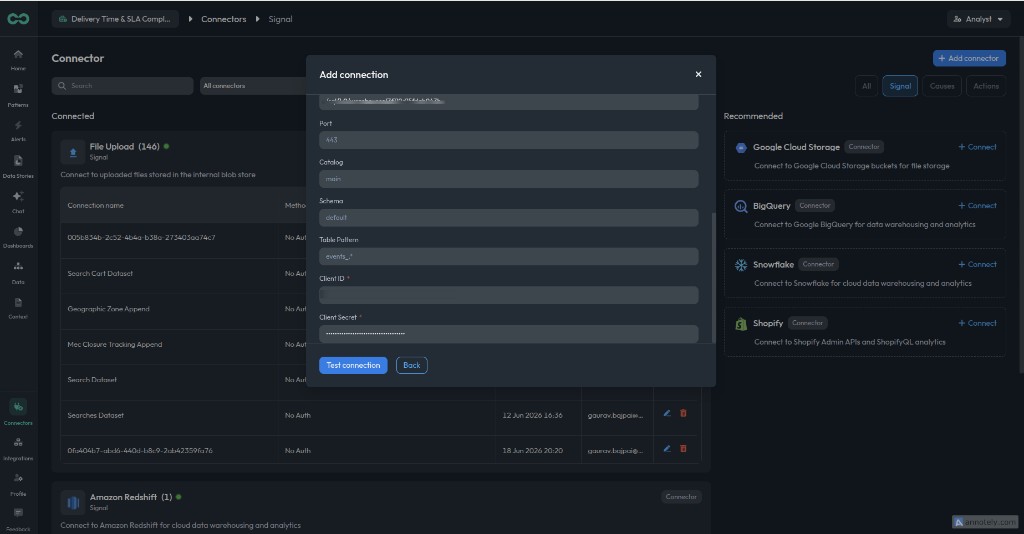 Filled Databricks OAuth connection form