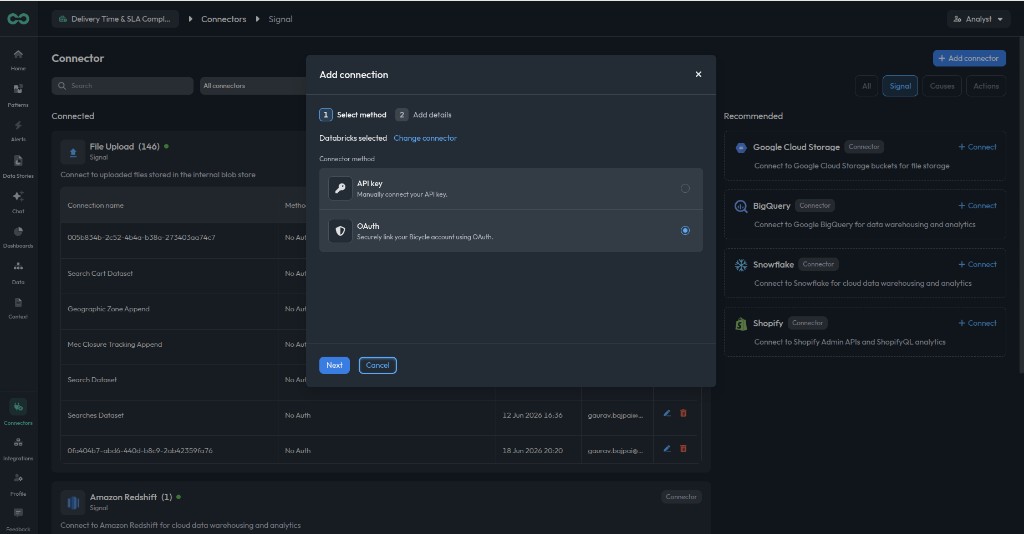 Select OAuth as the connector method