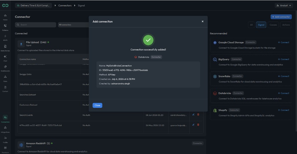 Databricks connection successfully added