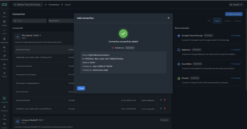 Databricks OAuth connection successfully added
