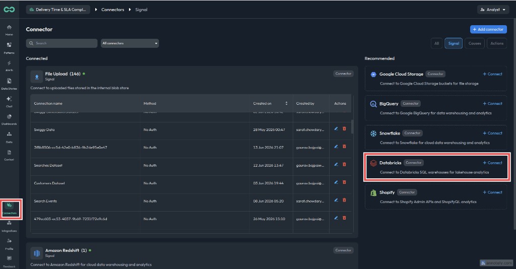 Navigate to the Databricks connector