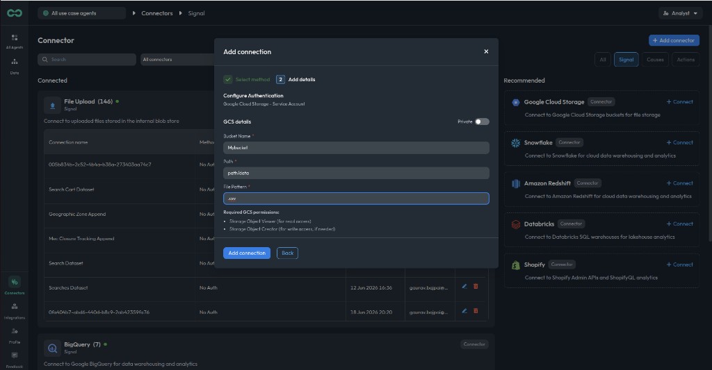 Filled GCS connection form
