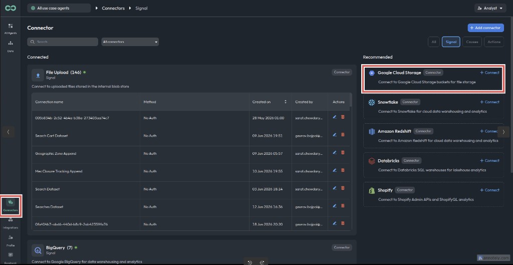 Navigate to the Google Cloud Storage connector
