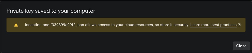 Private key saved confirmation