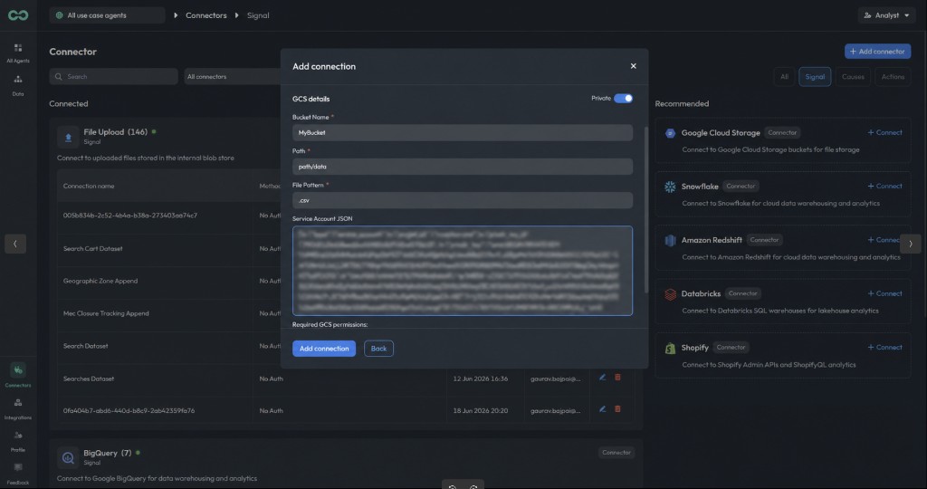 Private mode enabled with Service Account JSON field