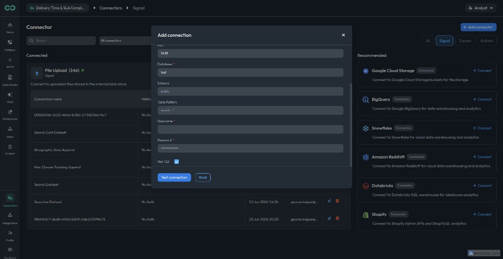 Filled Redshift connection details form