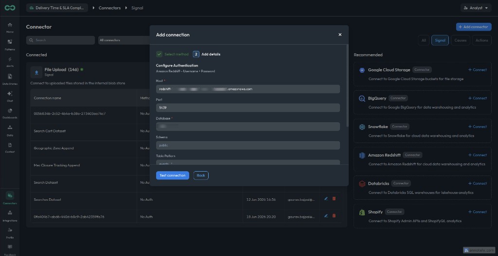Redshift connection details form