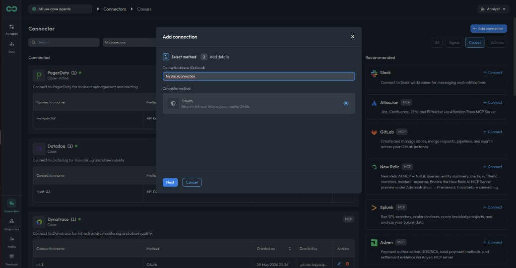 Select OAuth as the connector method