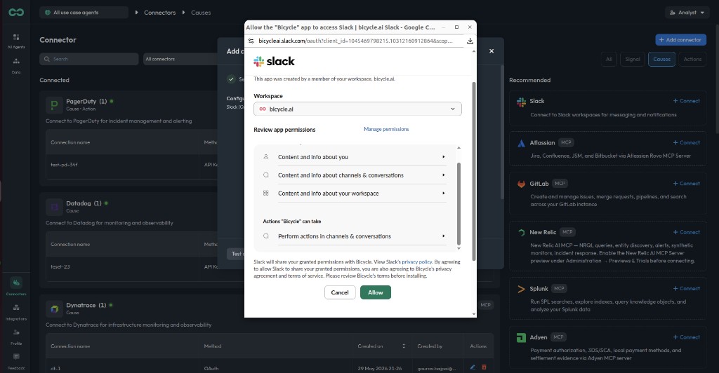 Authorize the Bicycle app in Slack