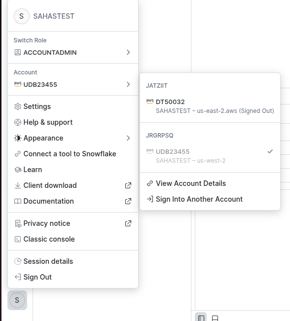 Open account details from the profile menu