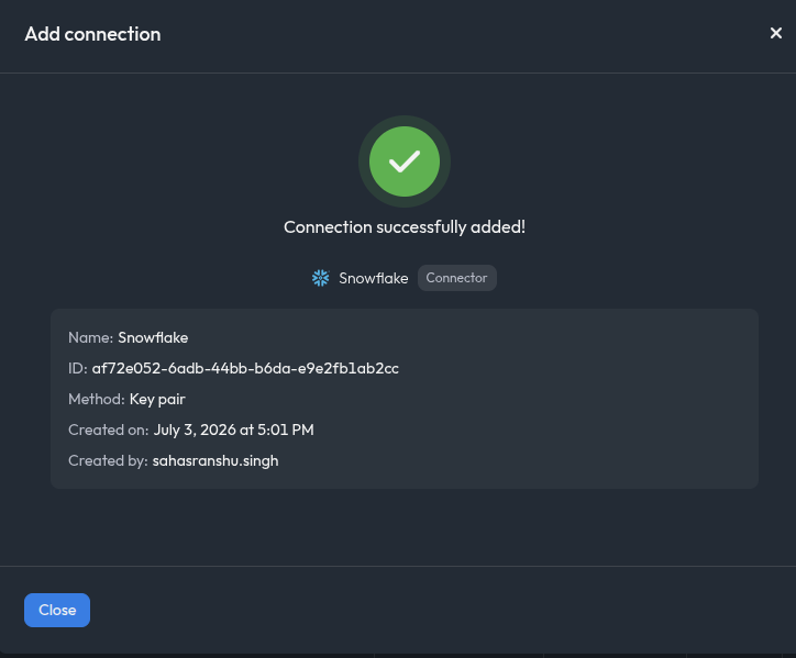 Key-pair connection successfully added