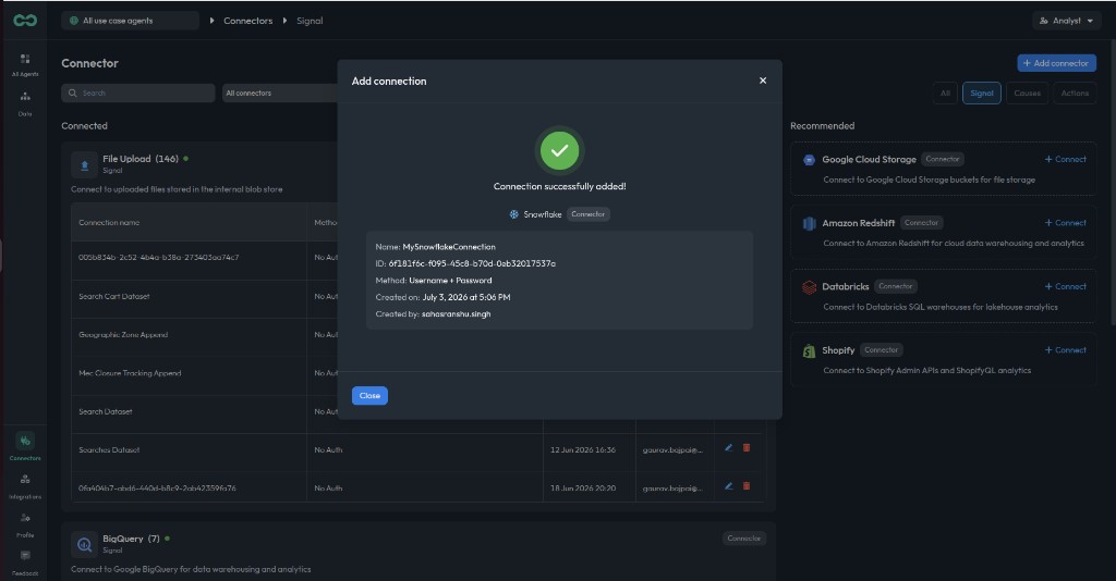 Username + Password connection successfully added