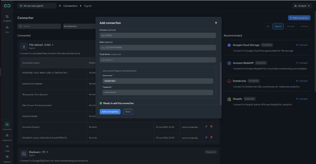 Username + Password connection test succeeded